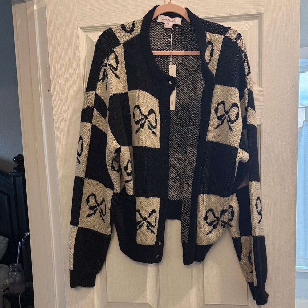 Lisa Says Gah Black and Cream Checkered Cardigan